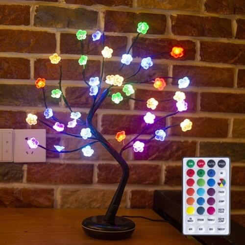 LED Table Lamp Cherry Blossom Style USB Powered Tree Light Christmas Fairy Desk Lamp Bedroom Living Room Decorative Lights