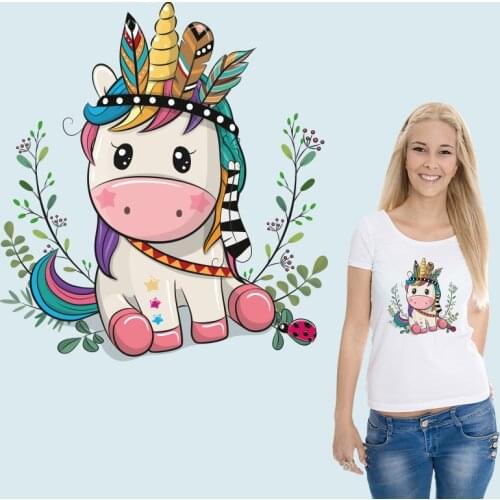 Unicorn rainbow cartoon character Thermal Stickers Patches for clothing Stickers on Clothes Washable DIY Appliques