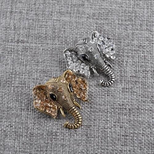 Vintage Alloy Diamonds Elephant Brooch Shining Rhinestones Elephant Head Brooch Pin Garment Hat Collar Decor Badge Accessories