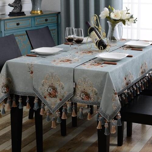 Vintage Luxury Tassels Jacquard Flower Table Cloth Rectangular Square Coffee Dinning Table Cover for Party Event Decoration