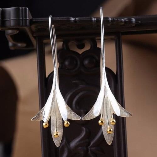 Huitan Handmade Flower Dangle Earrings Women Metal Two Tone Personality Accessories Female Party Trendy Jewelry Surprise Gift