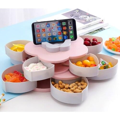 Lazy Petal-Shape Rotating Snack Box Candy Tray Food Storage Box Wedding Candy Plates Double-deck Dried Fruit Organizer Storage