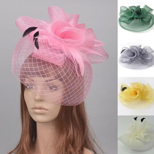 Pink Yellow Grey Striped Mesh Fascinator Hair Clip Feather Wedding Fashion Horse Race Dinner Party Fascinator Hat Headpieces