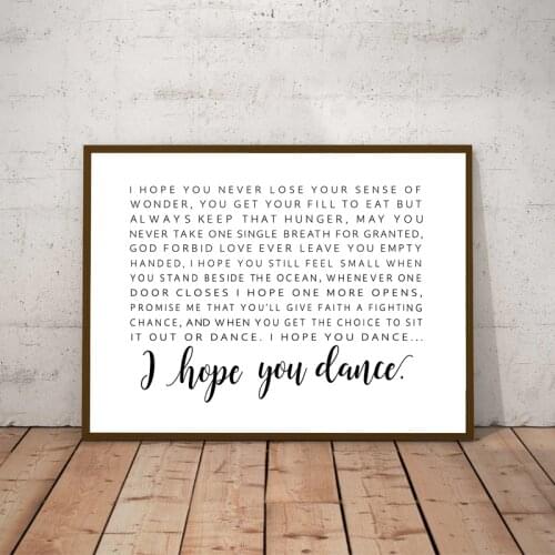 I Hope You Dance Lyrics Poster Canvas Painting Wall Picture Black And White Song Lyrics Art Canvas Prints Childs Room Art Decor