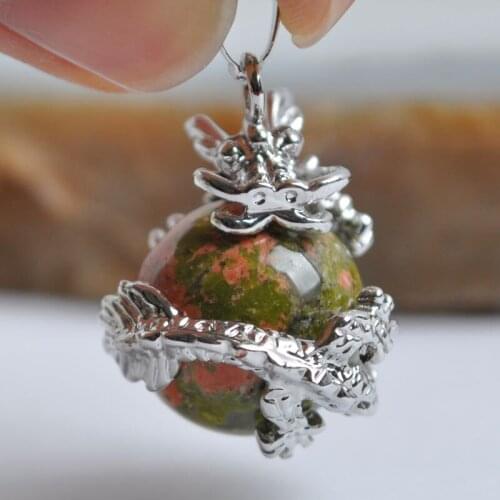 Unakite Epidote Round Bead Pendant Dragon Jewelry For Woman Gift S553