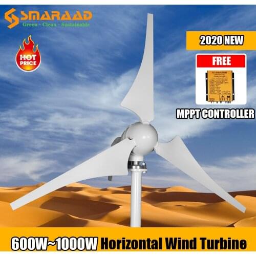 Factory Outlet 600W 800W 1000W 3 5 Blades New Energy Windmill 12v 24v Small Wind Turbine Generator Free MPPT Controller For Home