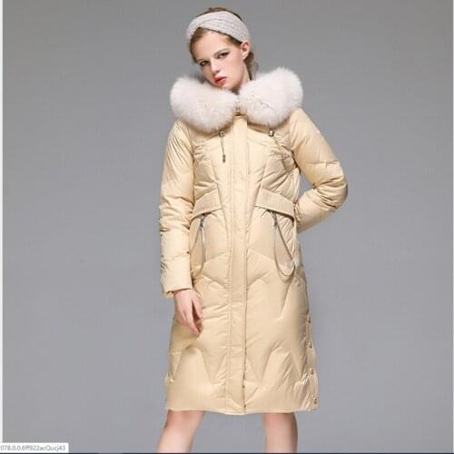 2020 new winter white duck down jacket long women Coat fox fur collar hooded thick warm coats mid-length jackets overcoat black