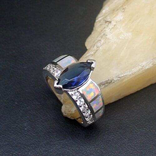 Hermosa Marquise White Opal Sapphire Genuine 925 Silver Band Ring Wedding Engagement Gifts for Women Size 6# 20214350