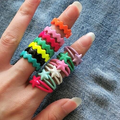 10Pcs New Creative Drip Oiled Geometric Cuff Rings Hip Hops Colorful Enamel Finger Ring for Women Summer Jewelry