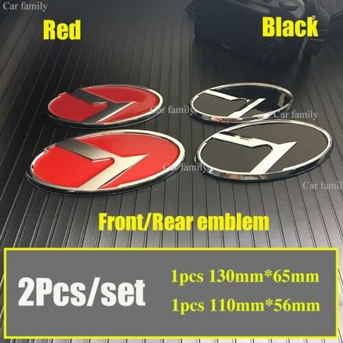 2Pcs/set Car-styling car emblem Kit Front head Hood Rear Trunk Emblem Covers 130mm*65mm 110mm*56mm Black/red Chrome