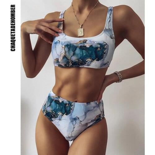2021 Marble Tie-Dye Printing Bikinis Swimwear Women Backless Swimsuit Sport Brazilian Beach Bathing Suit Women Clothing Bikini