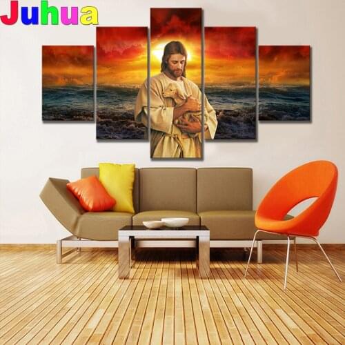 5 Pieces God Jesus Sheep diamond painting full square/round Pictures Diamant Painting 3D Diamond Embroidery Multi Panel New