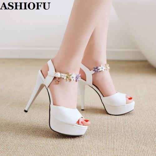 ASHIOFU HR-A27 Hot Sale Handmade Ladies High Heel Sandals Made-flowers Wedding Party Shoes Platform Party Prom Fashion Sandals