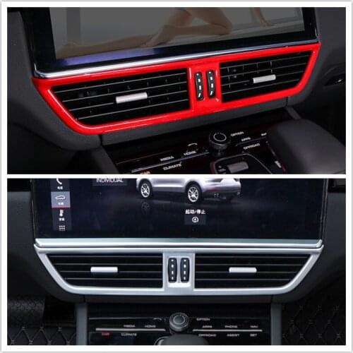 Car Styling Center AC Outlet Trim Air Conditioner Vent Cover Red Carbon Fiber Color 2018 2019 For Porsche Cayenne Accessories