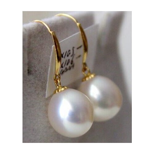 Noble jewelry stunninga pair of 11-12mm natural baroque white pearl earring14k