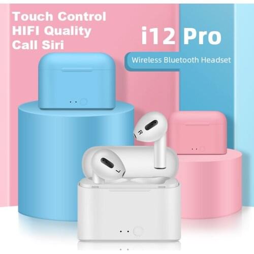 Bluetooth 5.0 Earphones i12 TWS Wireless True Stereo Earbuds Headsets With Charging Box Mic Mini Headsets For iPhone Xiaomi