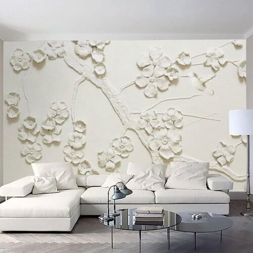 8D Large Mural White Plum Blossom Flower Wallpaper Mural 3d Photo Mural for Sofa Background 3d Wall Flower Murals 3D Wall paper