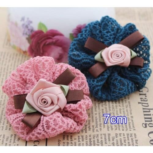 Handmade Stage Decorative Flowers,Knitting & Ribbon Flowers For Headband or Garment Ornament 7CM DIY Crafts Flowers - 15 Pcs
