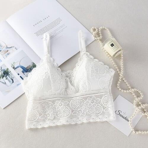 Women Tube Top Lace Bra Cropped Camis Top Short Corset Wireless Underwear French Deep V Tank Top Bandeau
