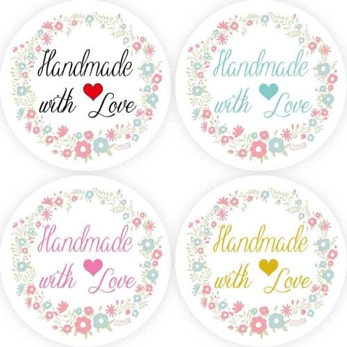 DouxArt 100 Pieces Handmade with Love Stickers Labels, 4cm Colorful Garland Heart Communion Baptism Labels Envelopes Seals