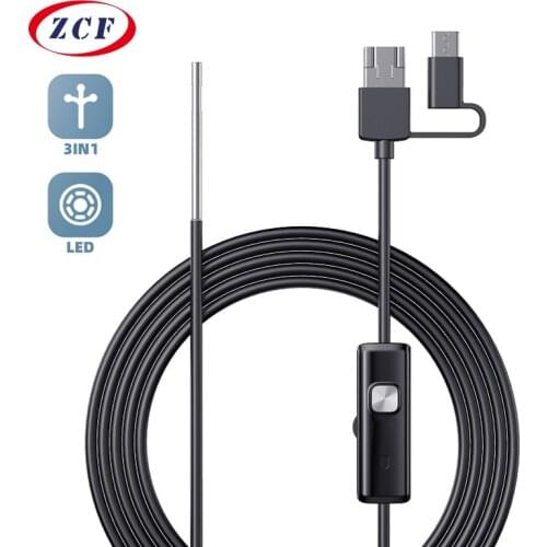 AN100 Endoscope Camera 3.9mm 8mm 3in1 Micro USB Type-c Inspection Borescope Camera IP67 Waterproof Rigid cable for Android PC