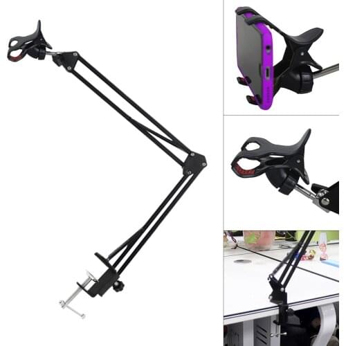 Flexible Folding Long Arm Mobile Phone Holder for Smart Phone Desktop Bed Bracket Phone Stand Metal Clamp Clip Support 9cm Phone