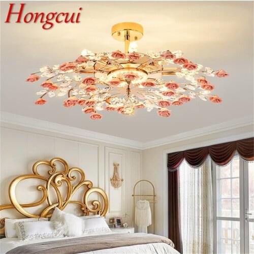 Hongcui Creative Chandeliers Light Crystal Pendant Lamp Red Flower Branch Home LED Fixture for Living Dining Room