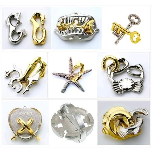 Classic Metal IQ Teaser Cast Puzzles Game Coral fish Starfish hippocampus Brain IQ Toys for Adults Children Kids Enlighten Toys