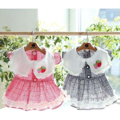 Sweet strawberry square neck doll skirt Dog Dress Cat Vest Pet Products Cotton Clothing For Dogs Cats Rabbit Dog Clothes