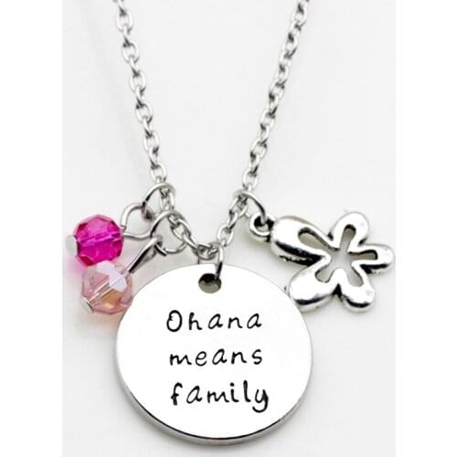 Fashion personality jewelry Ohana means family hollow flower birth stone crystal dendant necklace for Women N249