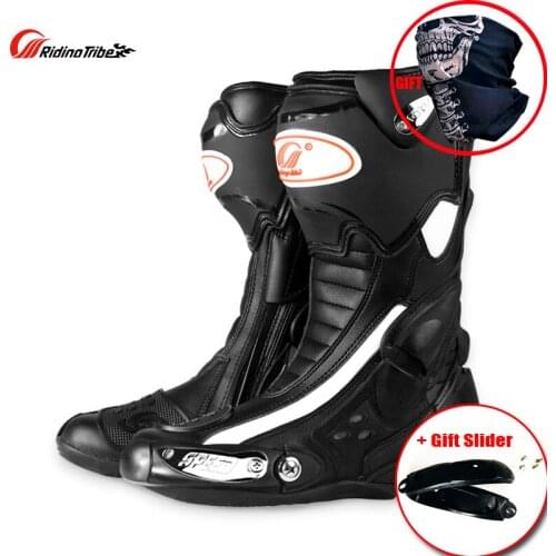 Mens Motorcycle Protective Gear Racing boots Non-slip Microfiber Leather 4 seasons with Hanging files Long style boots B1002