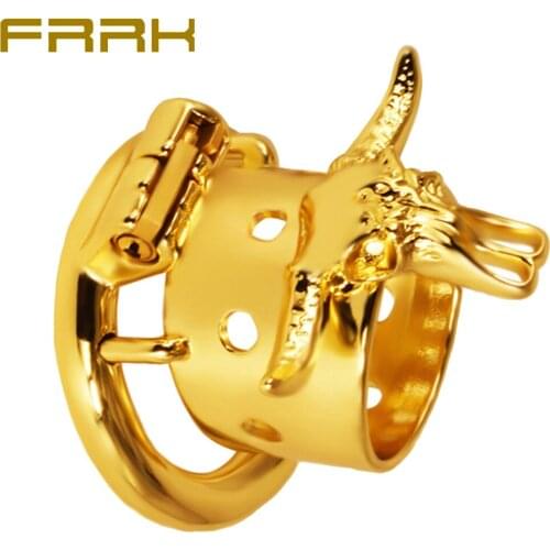 Bull Head Male Chastity Lock Golden Cb Lock Metal Penis Ring Big Cock Cage Bondage Big Cock Couple Flirting Alternative Sex Toy
