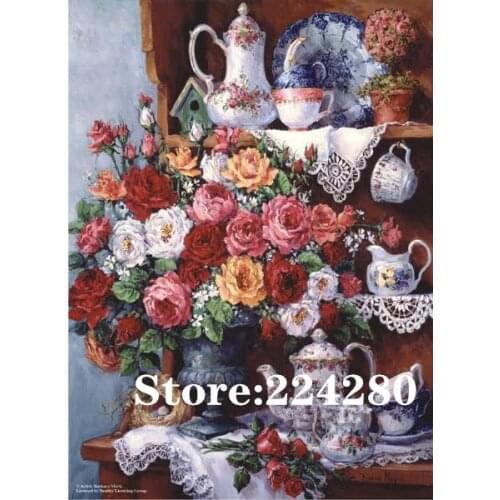 Still life flowers and tea Needlework Cross stitch 14CT Unprinted Embroidery kit Art Cross-Stitching,DIY Handmade Home Decor