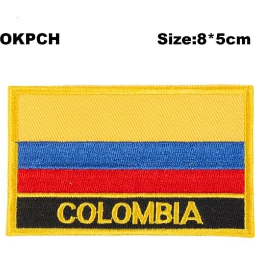 Colombia Square Shape Flag Iron on patches Orzen embroidery patch custom Stickers PT0066-R