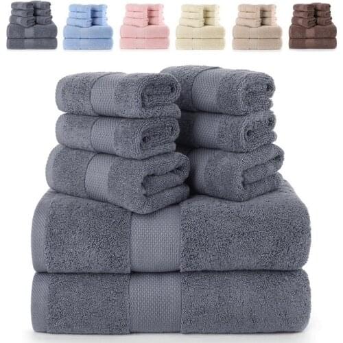 New 8pcs/set 100% Cotton Towels for Adults soft Bath Solid color Face Towel Bathroom Shower Gift for Towels