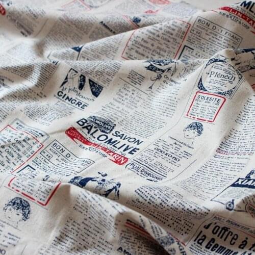 New DIY Cotton Linen Vintage Girl newspaper print Fabric for sewing Patchwork Old textured cloth