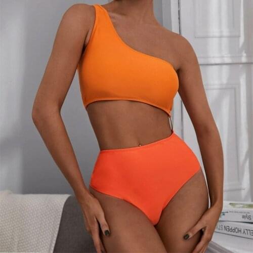 New One Shoulder High Waisted Sexy Swimsuit Women One Piece Bikini Swimwear Push Up Bathing Suit Cut Out Swim Suit Bathing Suit