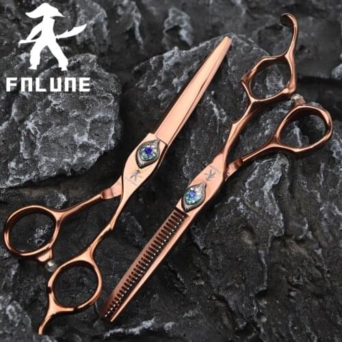 FnLune 6 Inch Coffee Professional Hair Salon Scissors Cut Barber Accessories Haircut Thinning Shear Hairdressing Tools Scissors