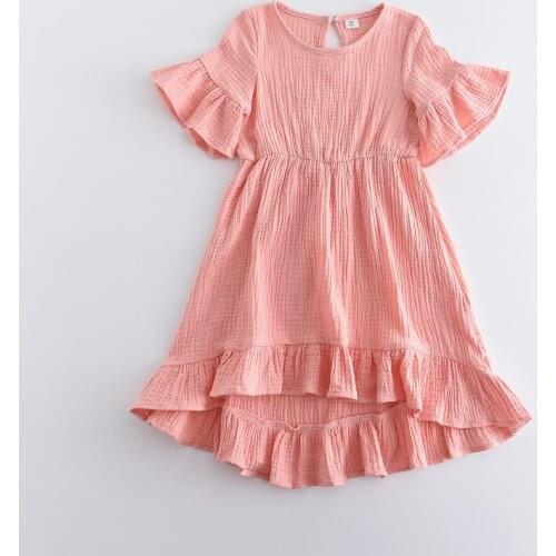 Girls Solid Color Dresses 2021 New Summer Kid Girl Ruffles Party Clothing Short Sleeve Toddler Princess Vestidos