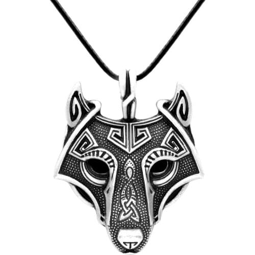 Norse Vikings Pendant Necklace for Women Men Norse Wolf Head Necklaces Animal Jewelry Gifts Silver Color Original Gold Wear A218