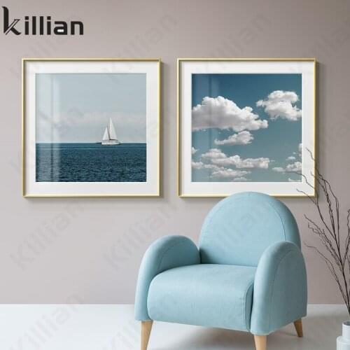 Blue Sky Sea White Cloud Lighthouse Bridge Photo Print Poster Modern Fashion Art Wall Poster Home Decoration Canvas Painting