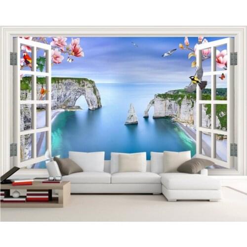 Custom mural 3d room wallpaper sea scenery outside the window home decor painting 3d wall murals wallpaper for walls 3 d