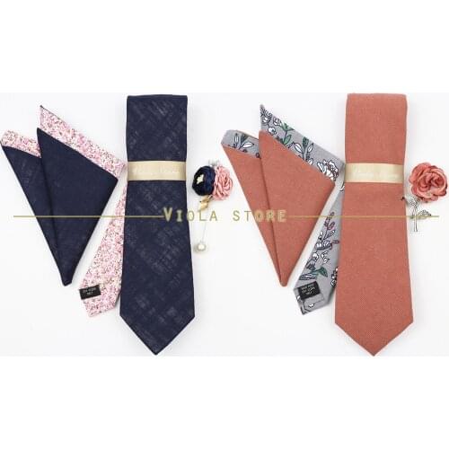Luxury Patchwork Cotton Double-Side 7cm Necktie Sets Brooch Pin Handkerchief Men Wedding Party Floral Cravat Best Gift Accessory