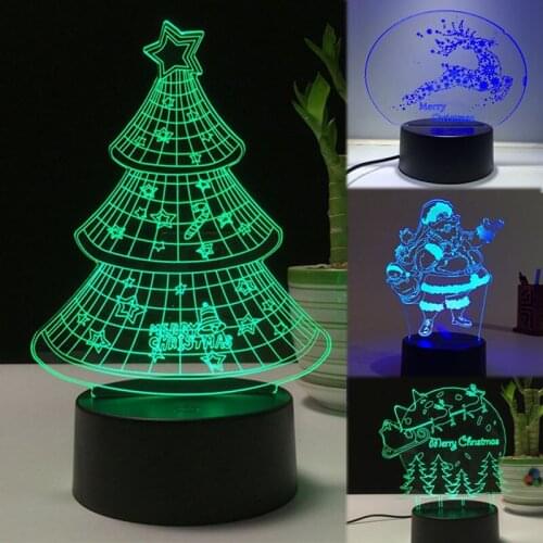 Merry Christmas Santa Claus Xmas Tree Deer Snowman 3D LED Lamp USB Table Lamp Touch 7 Colors Changing Night Light Bedside Decor