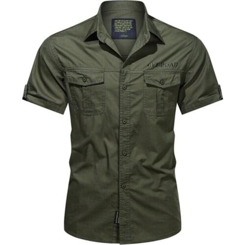 2021 Summer Short Sleeve Shirts 100% Cotton Military Cargo Shirts Men Turn-down Collar Casual Tops Male Solid Pocket Work Shirt
