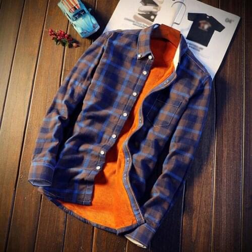 Shirt Men Plaid Flannel Shirts Mens Casual Autumn Winter Spring Thick Warm Fleece Cotton Long Sleeve Shirt 5XL Camisa Masculina