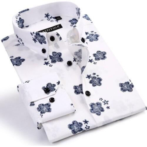 Fashion Long Sleeve Men Floral Print Shirts Soft Comfortable Button Down Casual Thin Male Business Formal Social Tops Shirt