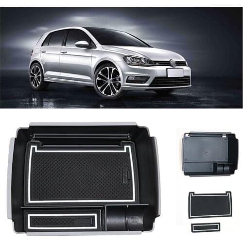 RUIYA Car Console Center Storage Box For Golf 7 MK7 2014 2015 2016 2017 2018 Armrest Storage Box Auto Internal Accessories White