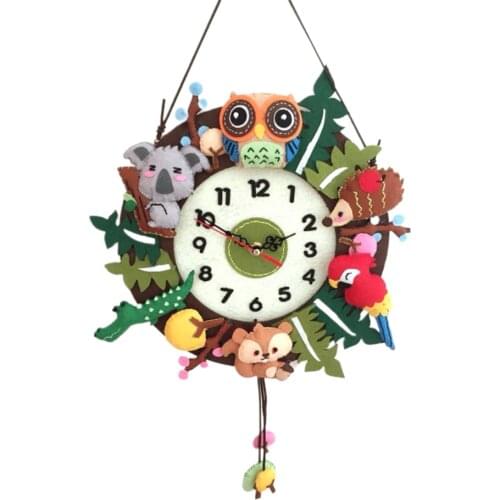 DIY Hand-made Christmas Forest Animal Wall Clock Kids Sewing Craft Kits Forest Woodland Animal Kids Room Decor