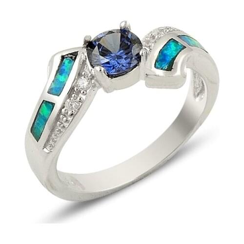 Silverlina Silver Zircon & Opal Stone Ring